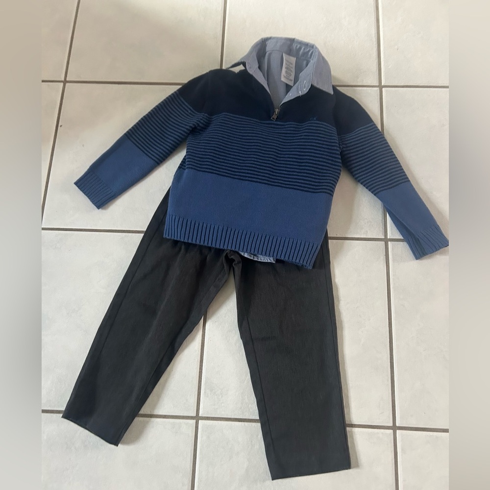 Calvin Klein Navy Sweater, Button Down Shirt and Charcoal Pants Set